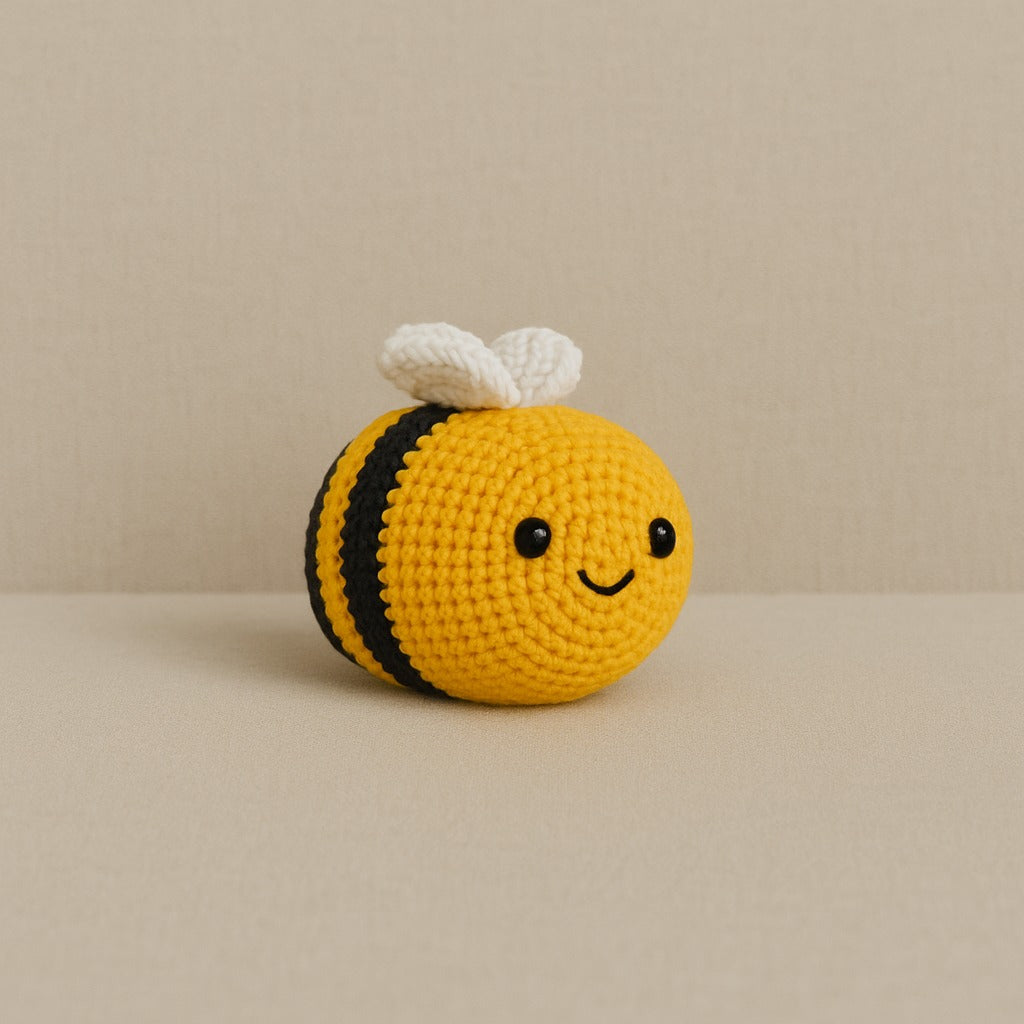 Crochet bumble bee keychain with yellow yarn