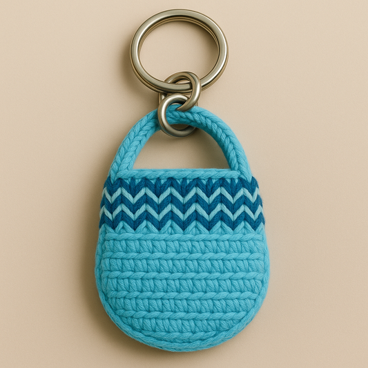 Handmade Crochet Mini Egg Keychain – Blue Striped Amigurumi Plush – Cute Holiday Bag Charm Gift for Easter, Spring & Kids’ Surprises