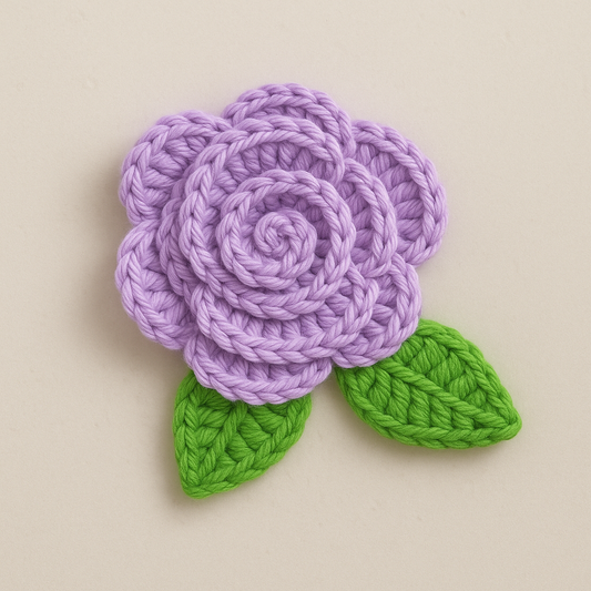 Handmade Crochet Flower Applique – Purple Floral Yarn Craft – Soft Decorative Piece for Scrapbooking, Wall Art, Cards & Home Decor Projects