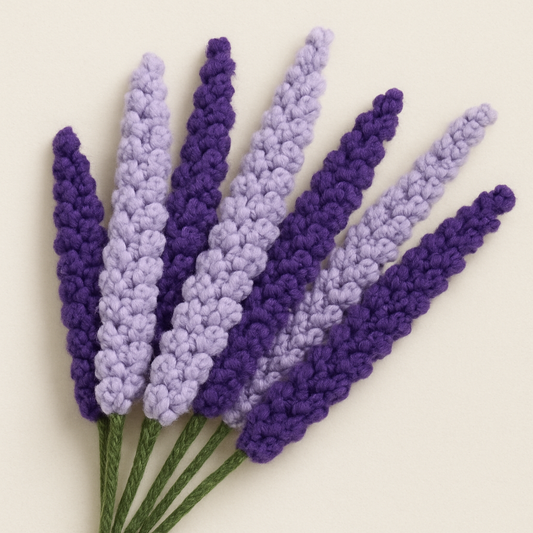 Handmade Crochet Lavender Flower Bunch – Amigurumi Floral Arrangement – Purple Soft Stem Decoration for Home, Office & Craft Displays